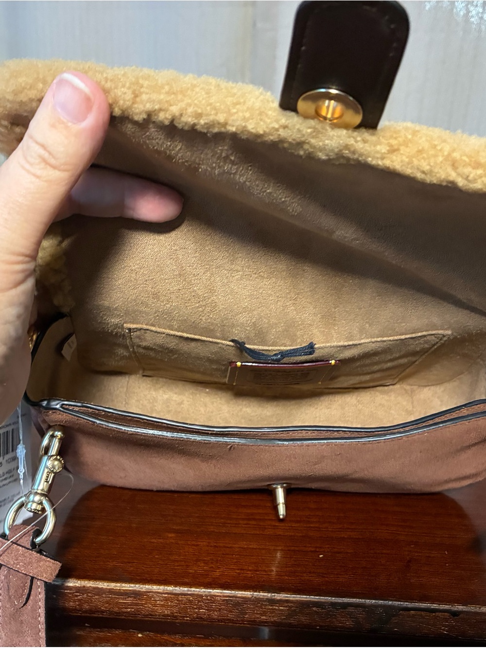 Coach Hadley Suede with Shearling Trim Crossbody NWT - Picture 5 of 6